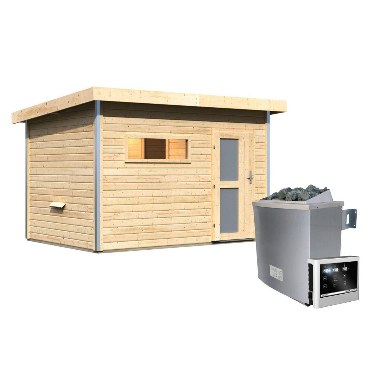 Karibu Saunahaus Skrollan 2 38 mm 9 kW Ofen externe Strg moderne Tür