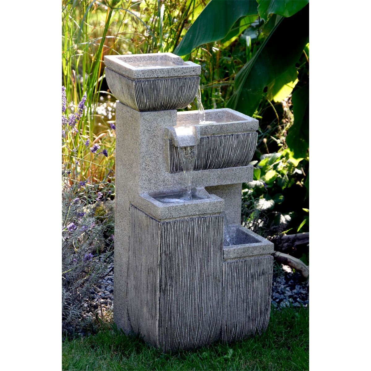 dobar XL Design-Gartenbrunnen mit LEDs 32,3 x 80,3 x 38,7 cm grau
