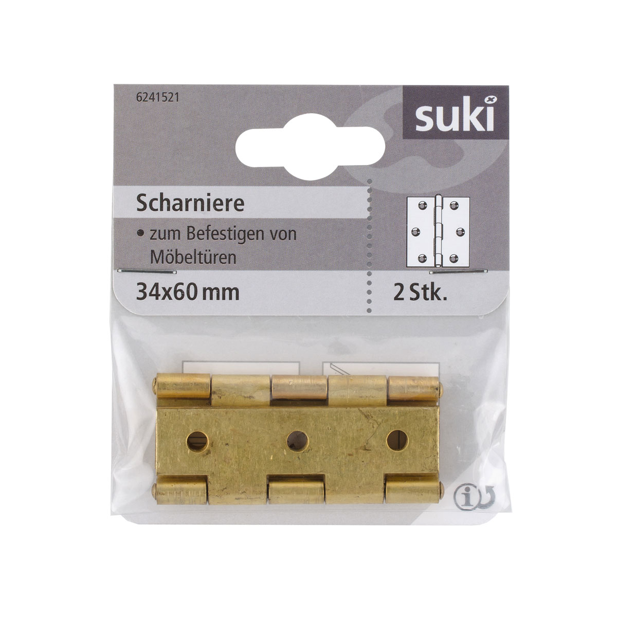 Suki Scharnier Messing 3,4 x 6 cm schmale Ausführung 2 Stück