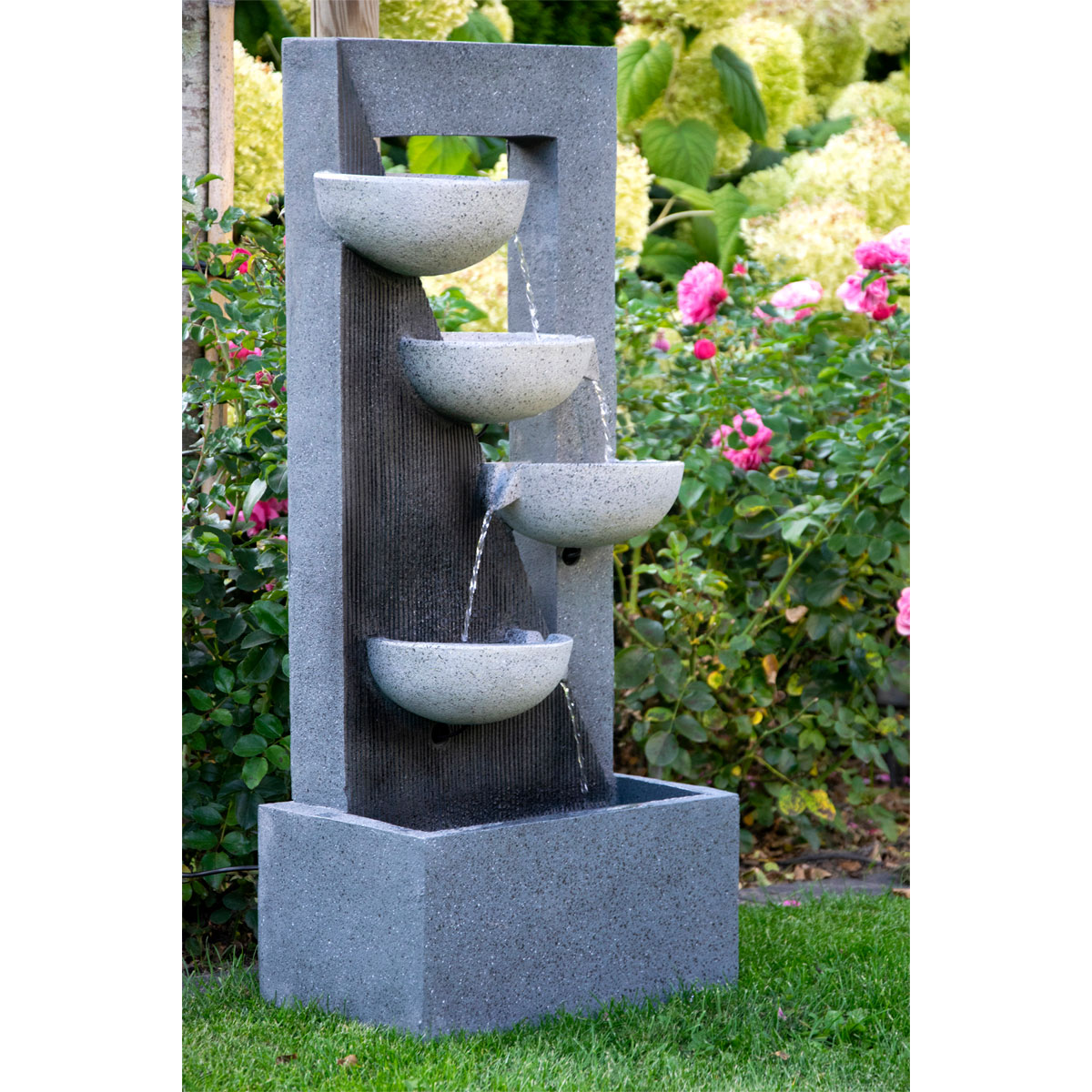 dobar XL Design-Gartenbrunnen mit LEDs 40 x 92 x 25 cm grau Bild 4