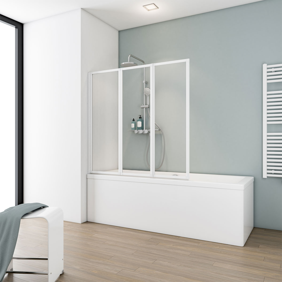 Schulte Badewannenfaltwand Alu Natur 121 x 127 x 121 cm ESG hell klar Bild 2