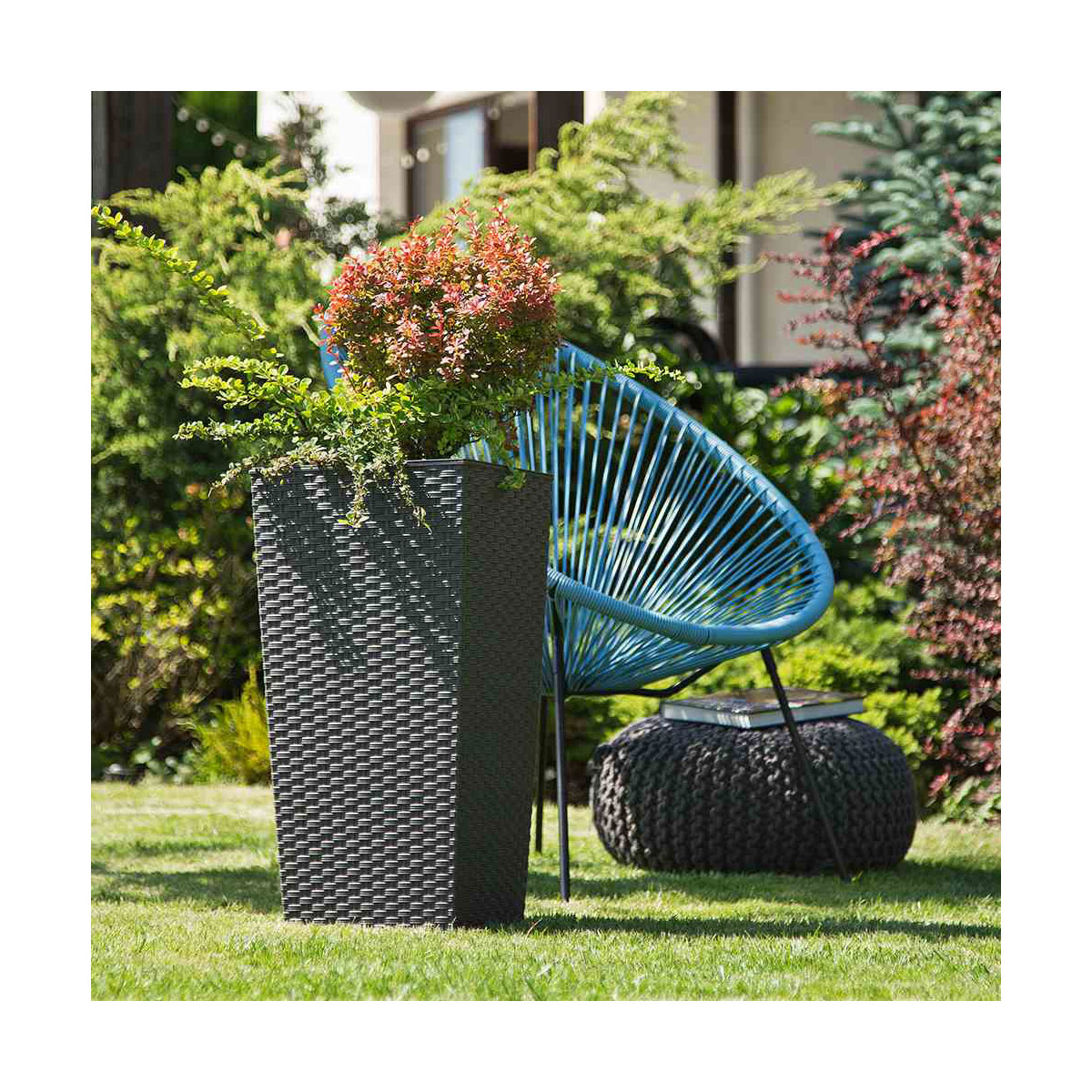 Siena Garden Pflanzgefäß Paris 30 x 30 x 57 cm graphit Rattanoptik Bild 4