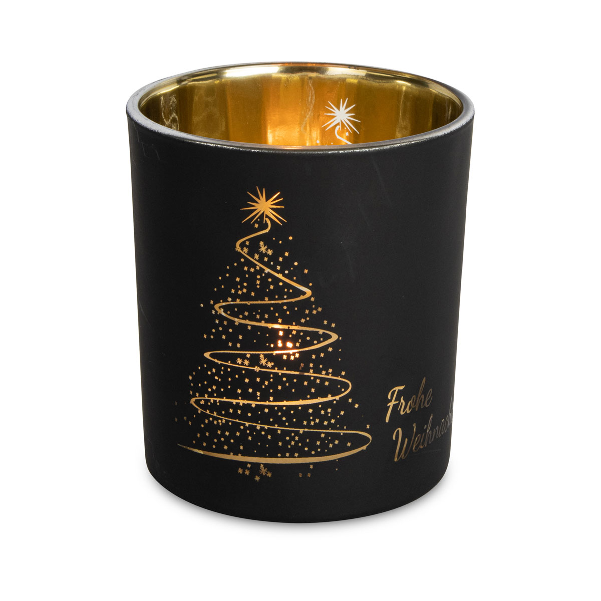 Teelichtglas mit Weihnachtsdesign Glas 9 x 10 cm schwarz
