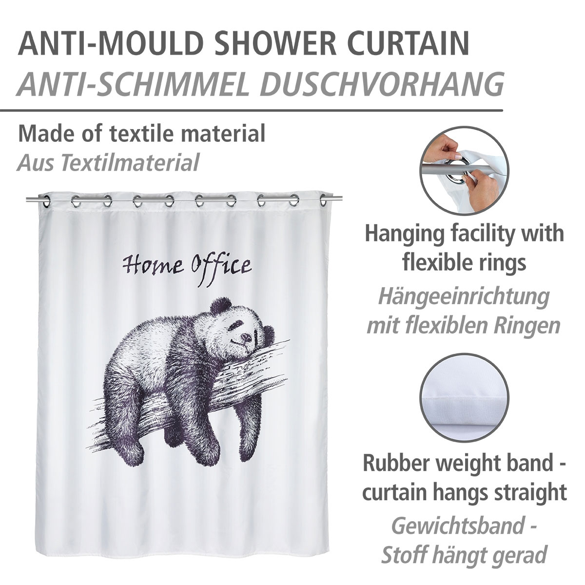 Wenko  Anti-Schimmel Duschvorhang Home Office Flex Textil Polyester 180 x 200 cm waschbar Bild 2