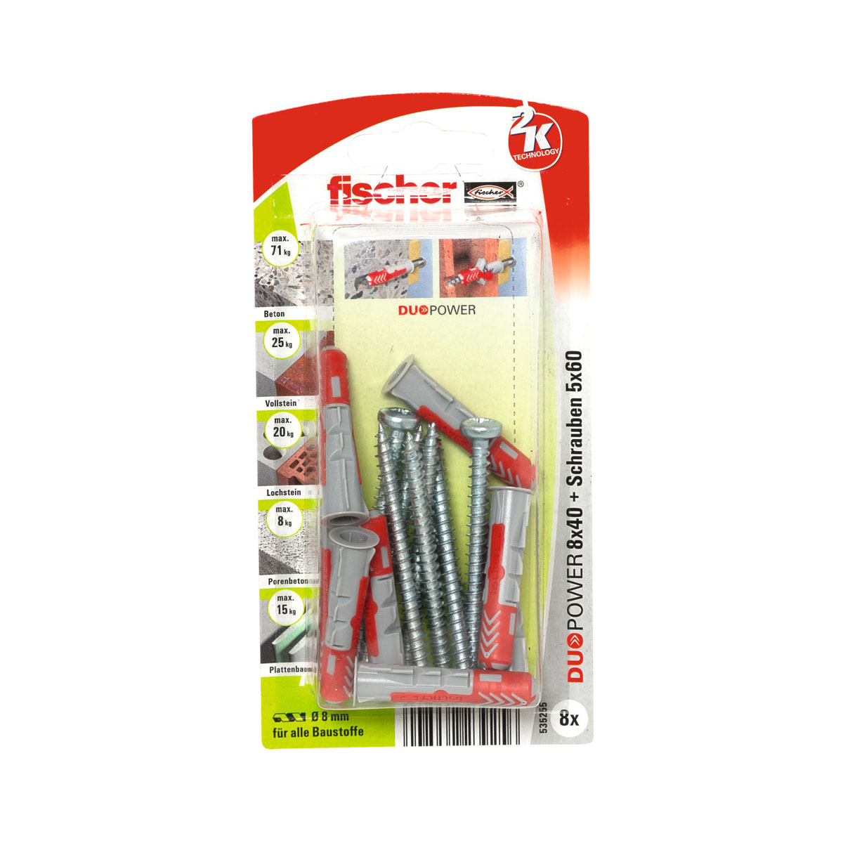 Fischer  Dübel DuoPower 8 x 40 mm mit Schraube 8 Stück Bild 1