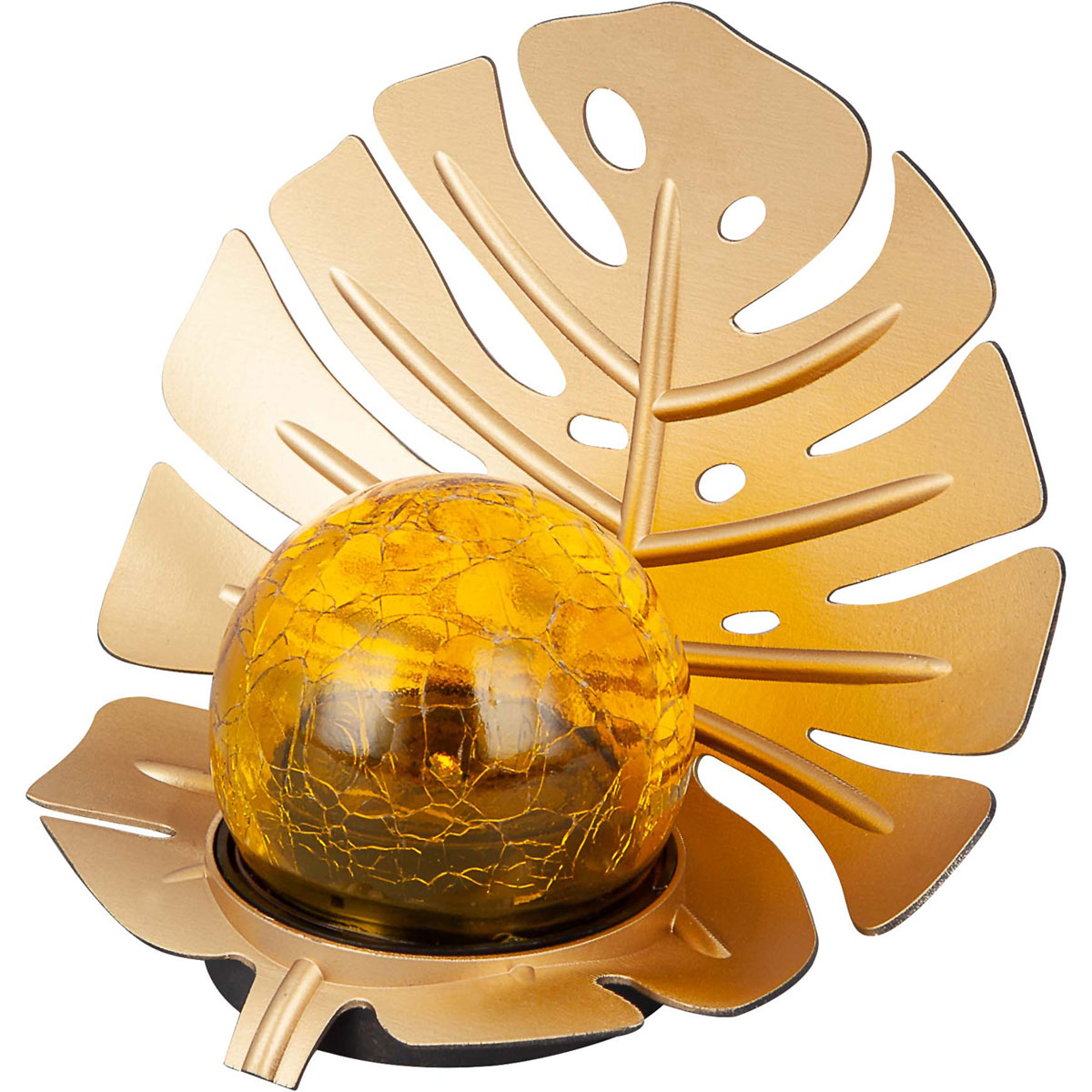 Flector Solar-Dekoleuchte Golden Monstera inkl Glaskugel in Bruchoptik gold Bild 2