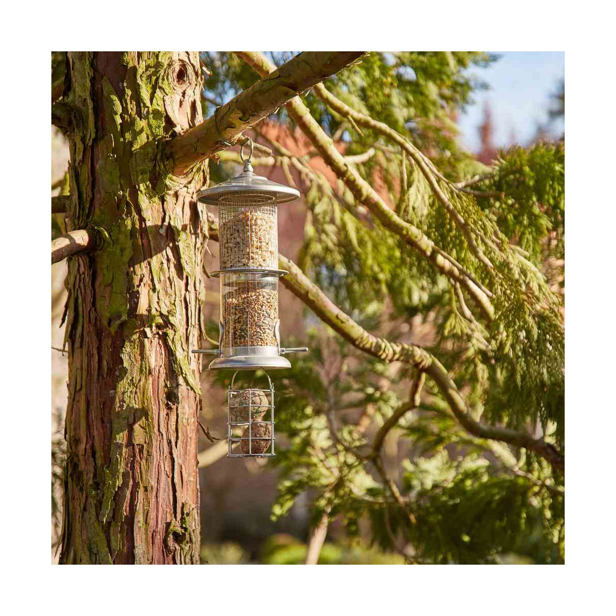 Siena Garden Futtersule Dreierlei fr Mischfutter/Nsse/MeisenknÃ¶del 18 x 18 x 50 cm silber Bild 2