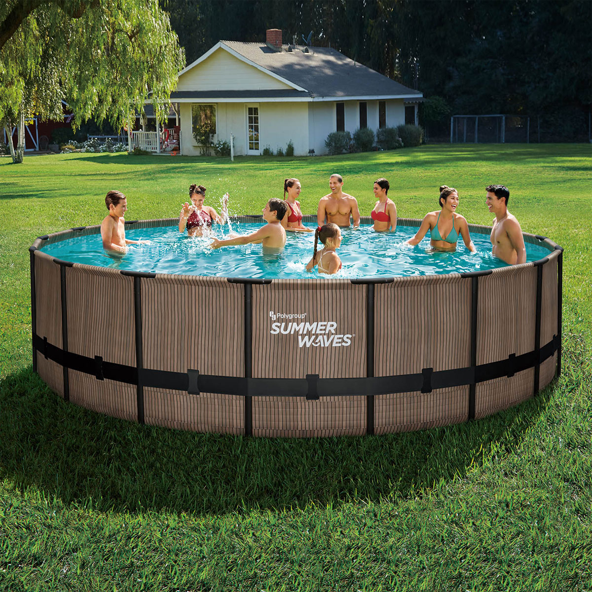 Summer Waves Elite Frame Pool 549x549x132cm Teak Optik Bild 2