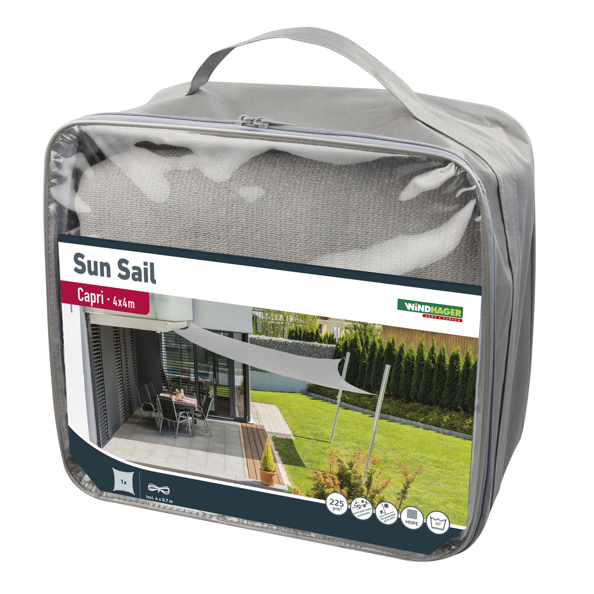 Viereck-Segel Capri 4 x 4 m grau