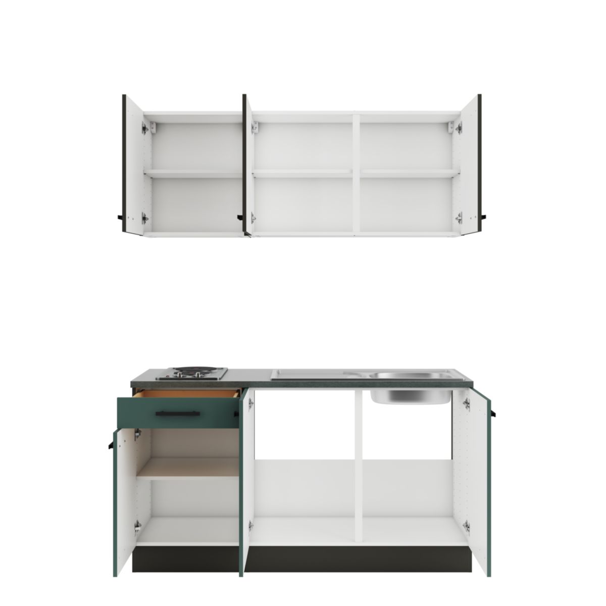 optifit Miniküche Madrid420 Verona405 150 x 226,8 x 60 cm Anthrazit Matt   Steingrün Anthrazit Matt Bild 2