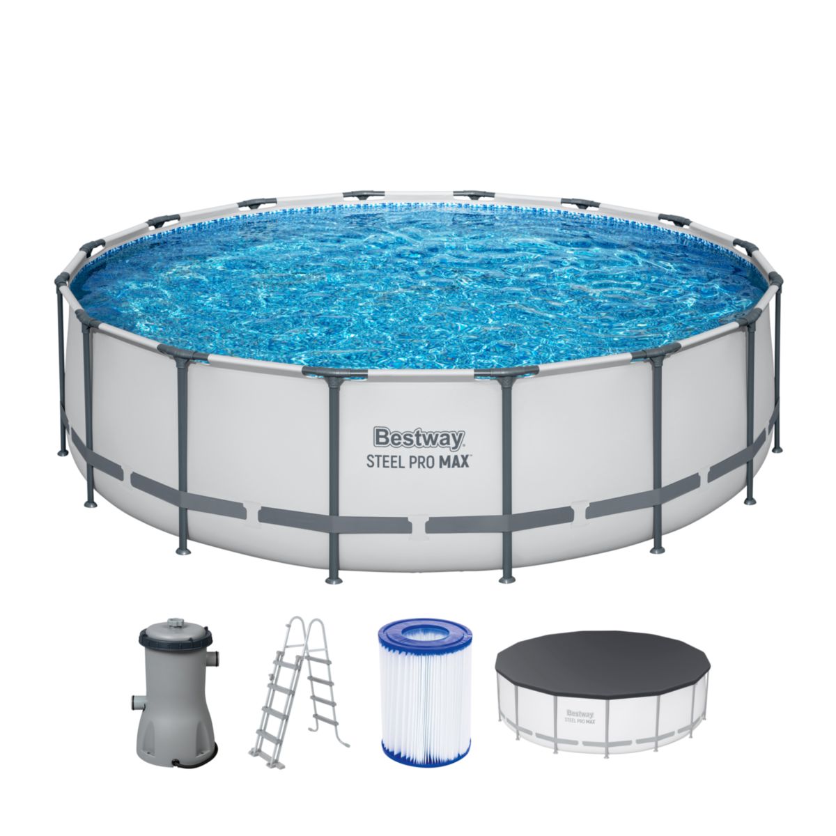 Bestway Steel Pro MAX™ Frame Pool Komplett-Set mit Filterpumpe Ø 457x122 cm, lichtgrau rund