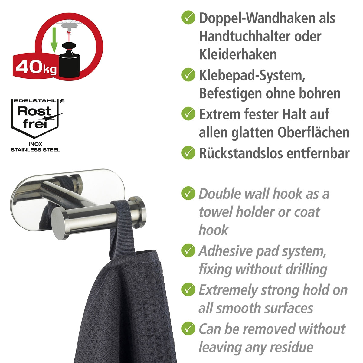 Wenko Turbo-Loc Edelstahl Wandhaken Duo Orea Shine Bild 3
