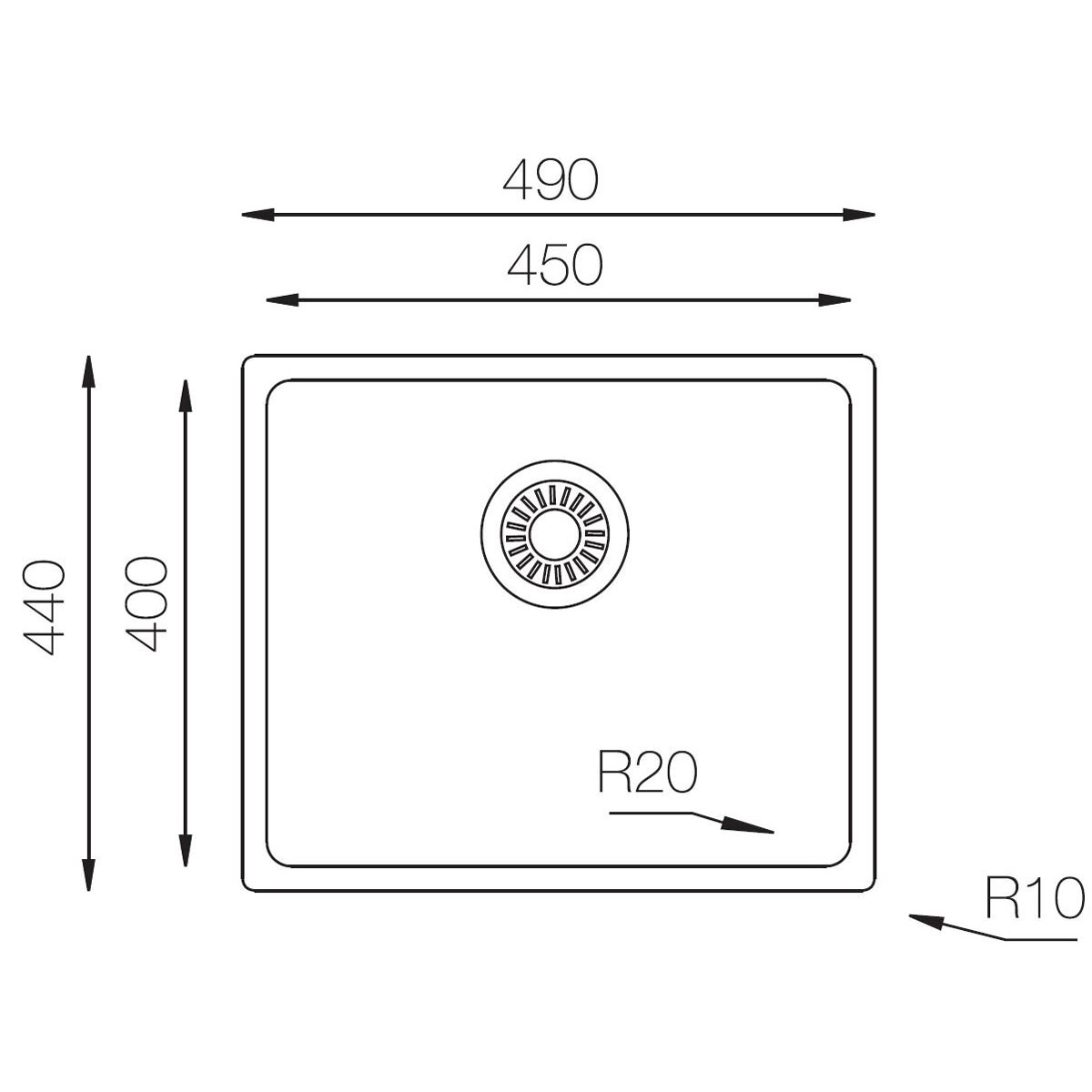 Respekta Spuele Edelstahl 49 cm inkl. Ab- und Ueberlaufgarnitur          Bild 8