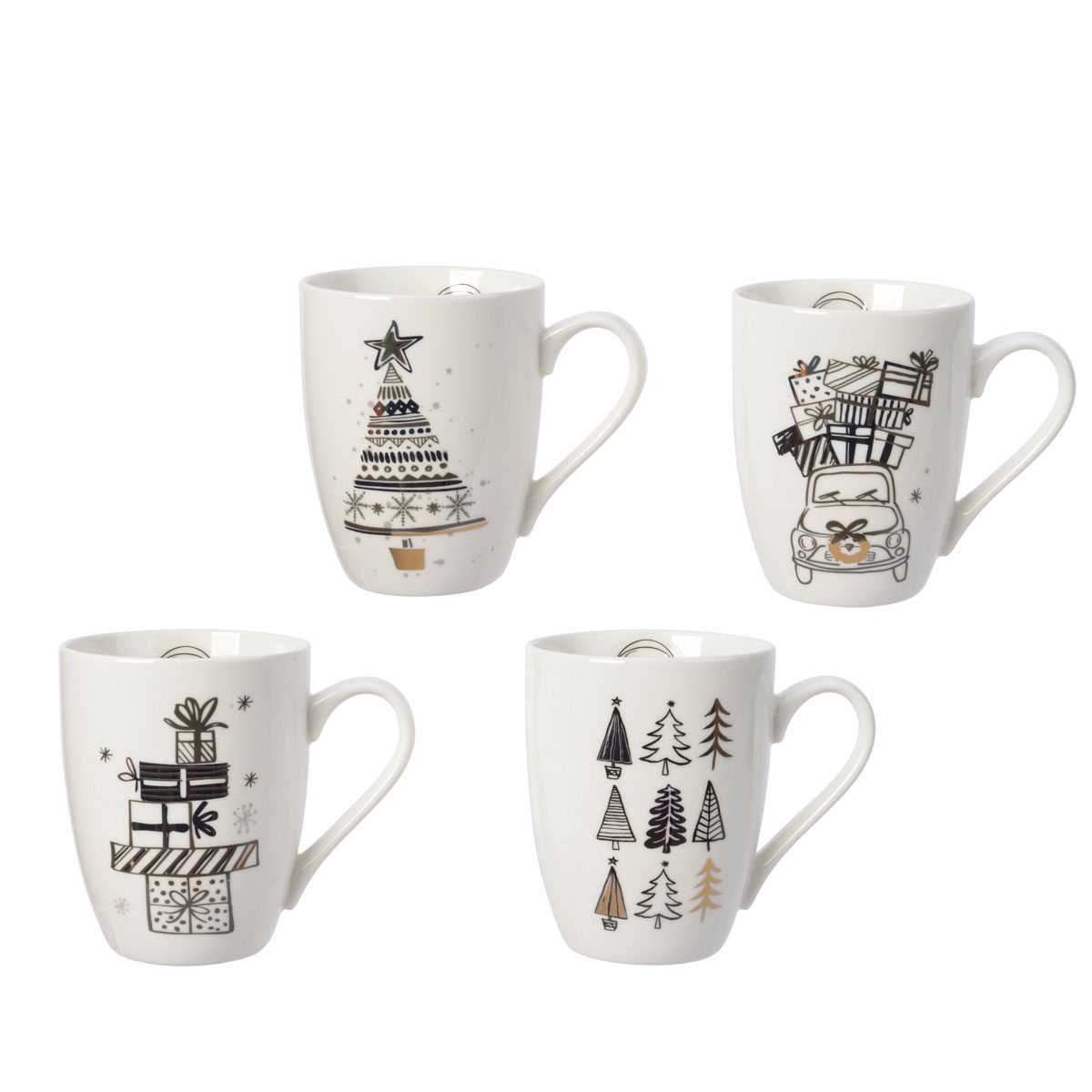 Becher Porzellan weiss/schwarz sortiert LxBxH 8 x 12 x 11 cm