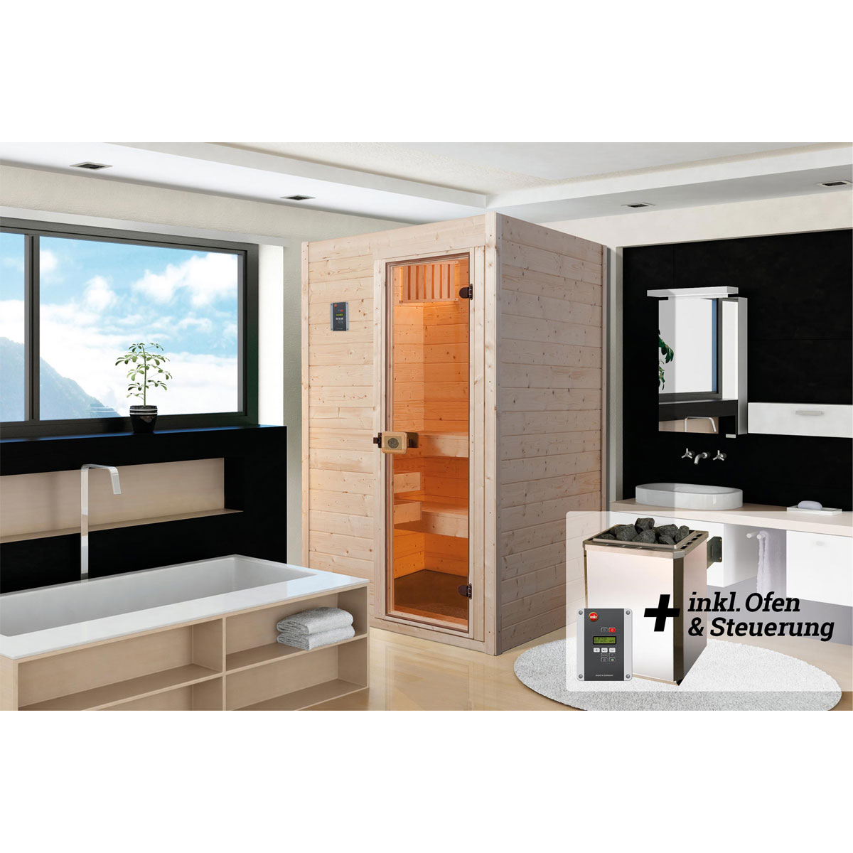 Weka  Design-Sauna Cubilis Größe 3 Sparset 7,5kW OS Glastuer und Fenster Bild 2