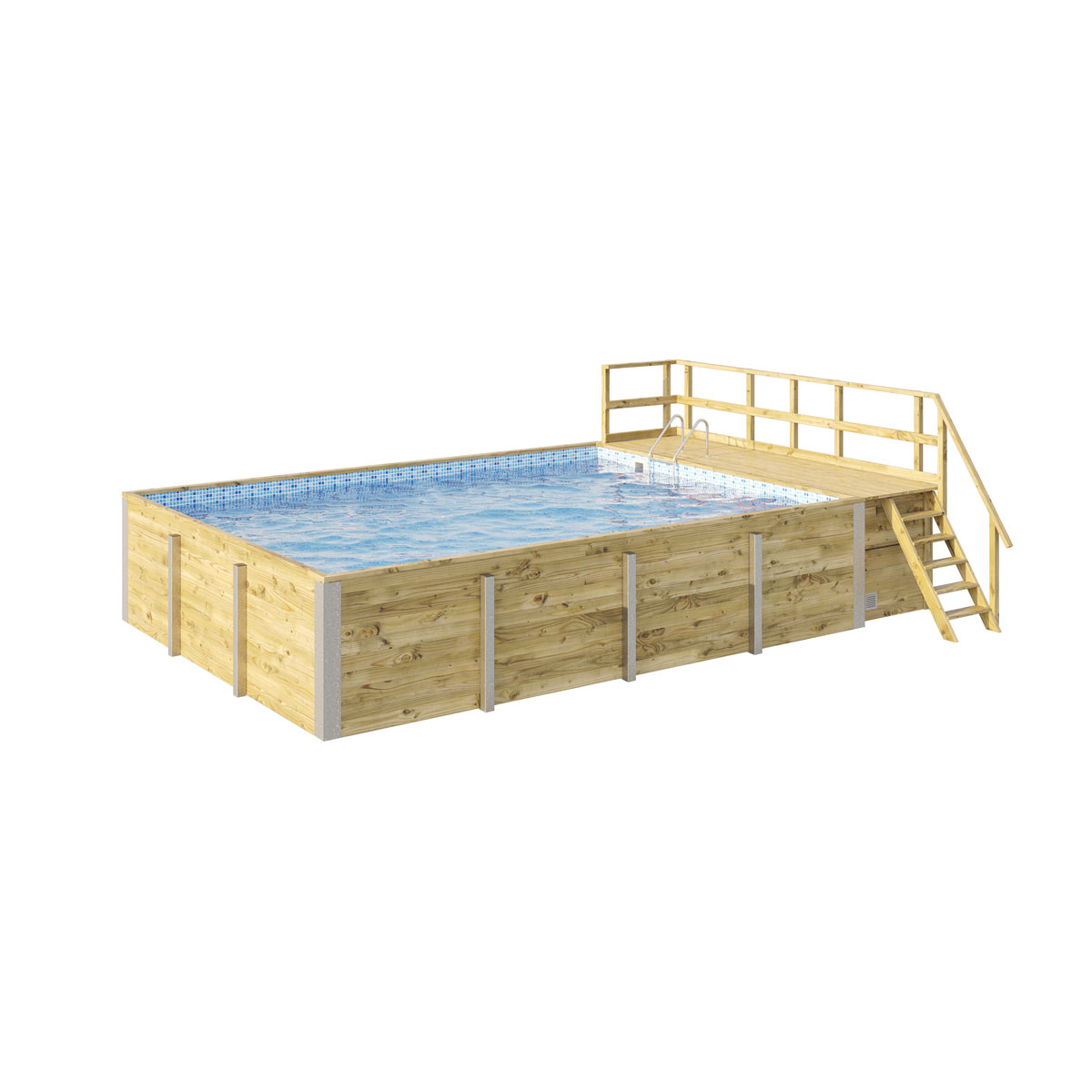 Weka Pool Rechteckig Größe 2 b 401,5 x 641,5 cm inkl Technikraum/Sonnendeck und FilteranlageFolie blau/weiss mosaik