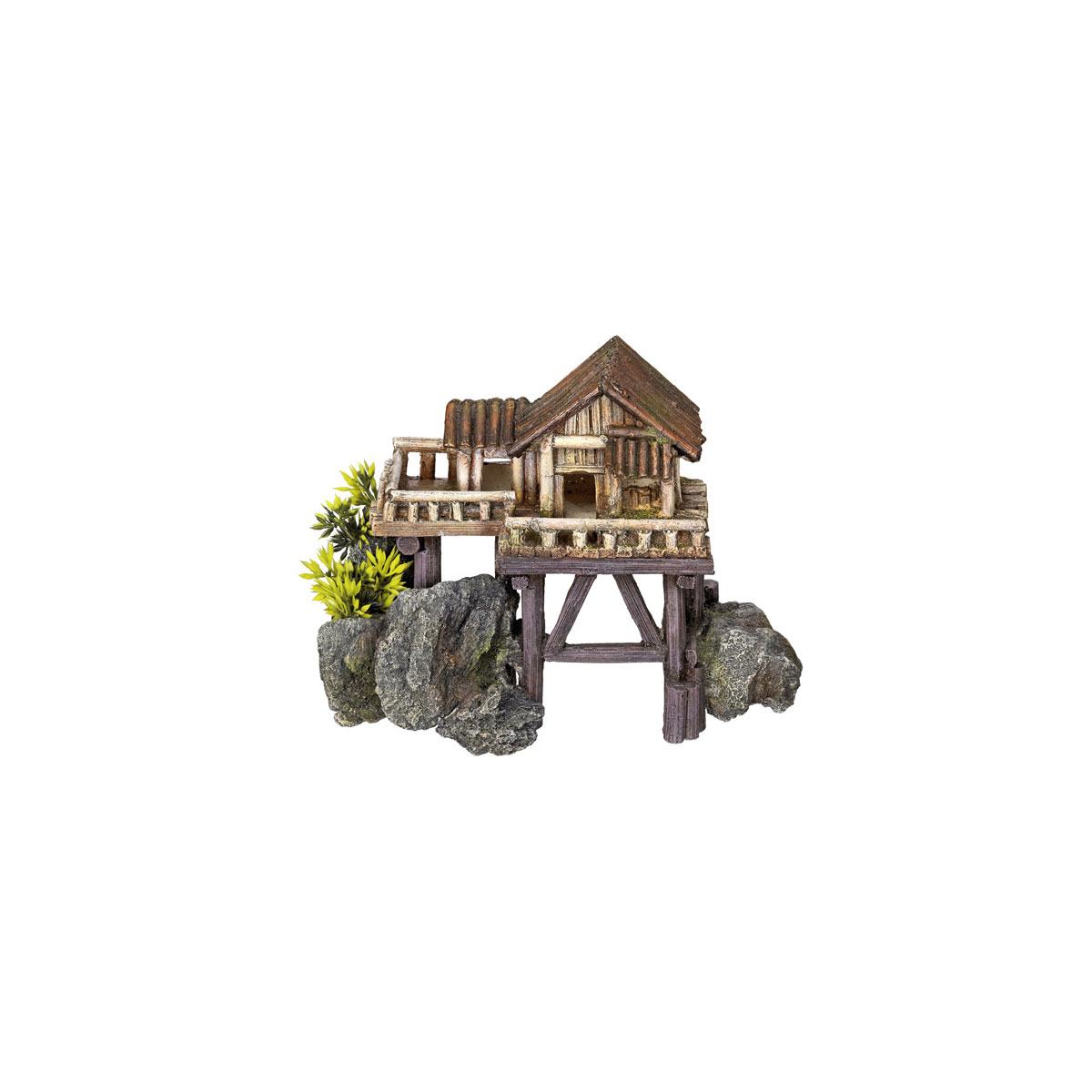 Aqua Ornaments Holzhaus m. Pflanzenca. 23x12,5x17cm