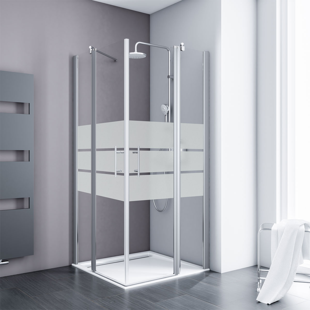 Schulte Eckdusche mit Drehtür Alexa Style 2.0 Alu Natur 90 x 192 x 90 cm ESG fixil