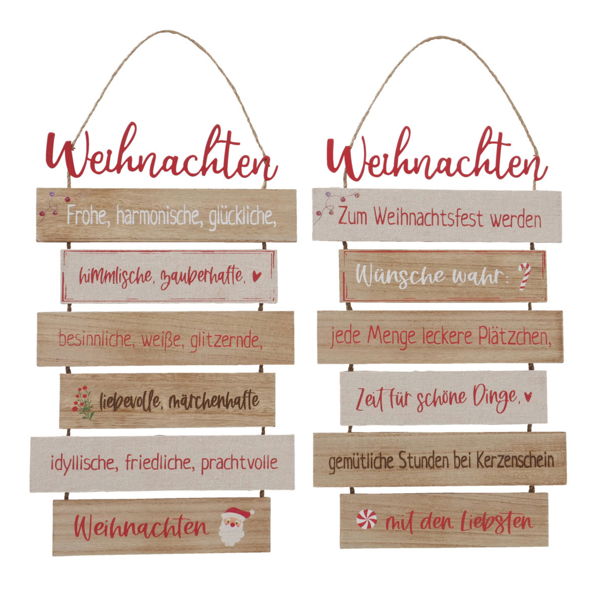 Schild Nollaig sortiert Rechteck 0,5 x 24 x 48 cm natur rot Metall Textil Holz Bild 3