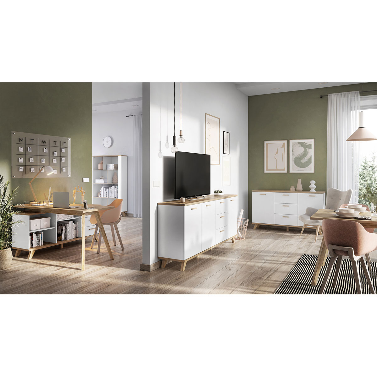 Sideboard Helsinki skandinavisches Design 196 x 85 x 40 cm weiß/Sanremo-Eiche-Nachbildung Bild 6