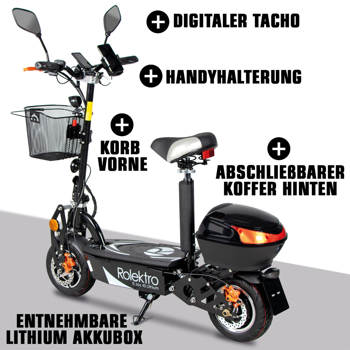 Rolektro E-Scooter „E-Joy 45“ Schwarz, 48 V-20 AH Akku, 1000 W Bild 4