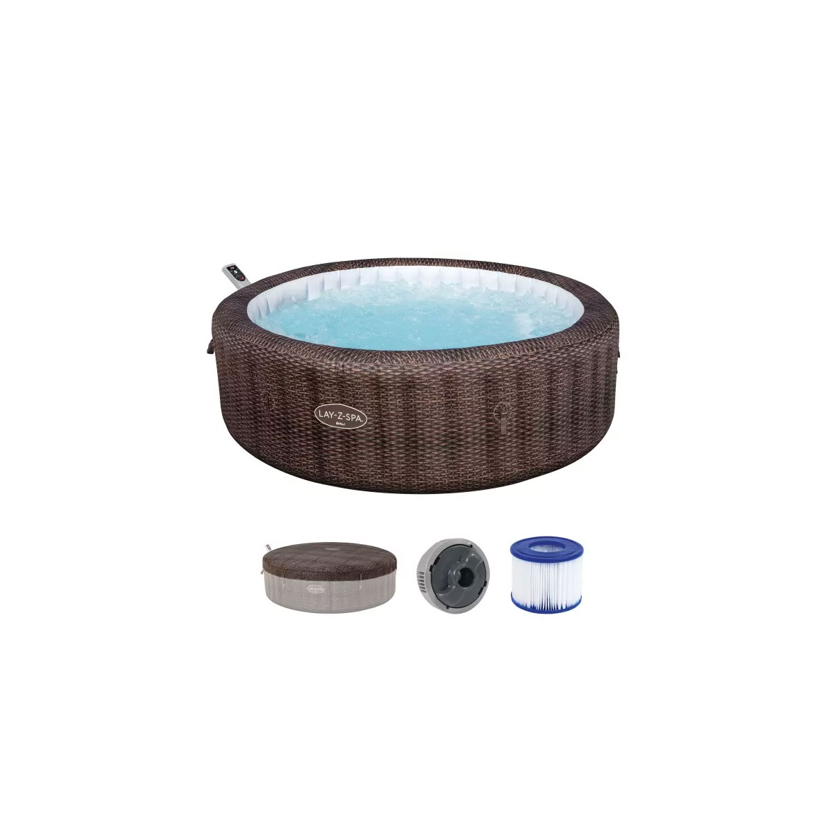 Bestway LAY-Z-SPA® Energiespar-Whirlpool Bali AirJet™ mit App-Steuerung, Ø 216 x 71 cm, Rattan-Optik Bild 1