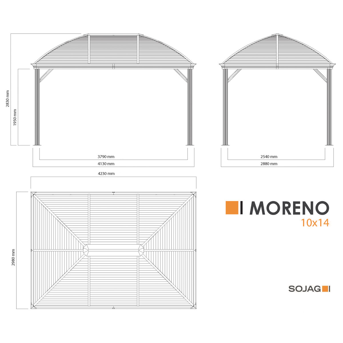 Sojag Pavillon Moreno 1014 inkl. Moskitonetz 298x423x283cm Anthrazit Bild 9