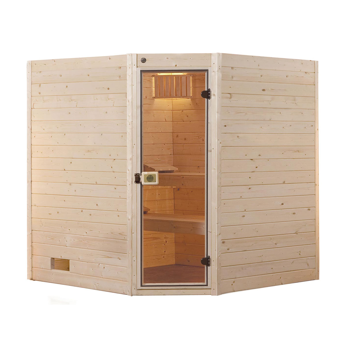 Weka Massivholzsauna „Valida Eck 1.8“, Glastür, ohne Ofen