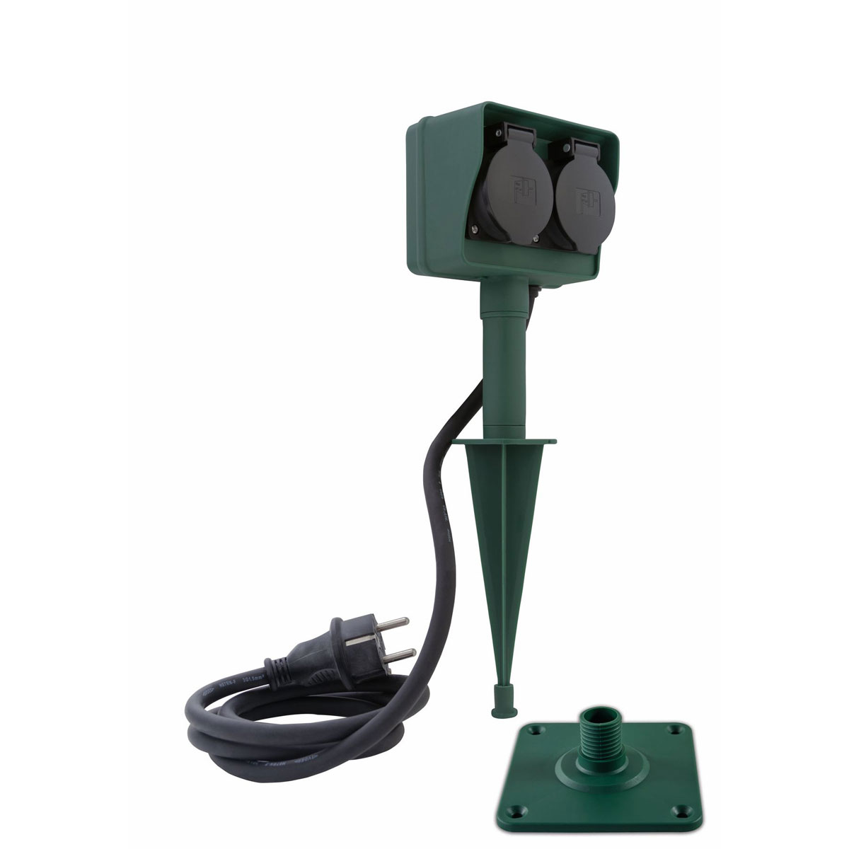 Außensteckdose mit Erdspieß 2-fach grün