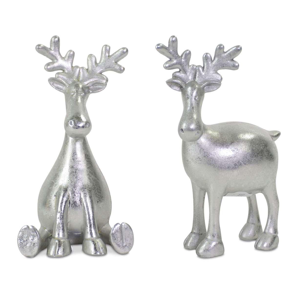 Dekoelch 2 Motive sitzend & stehend Poly 8 x 7,5 x 13 cm silber