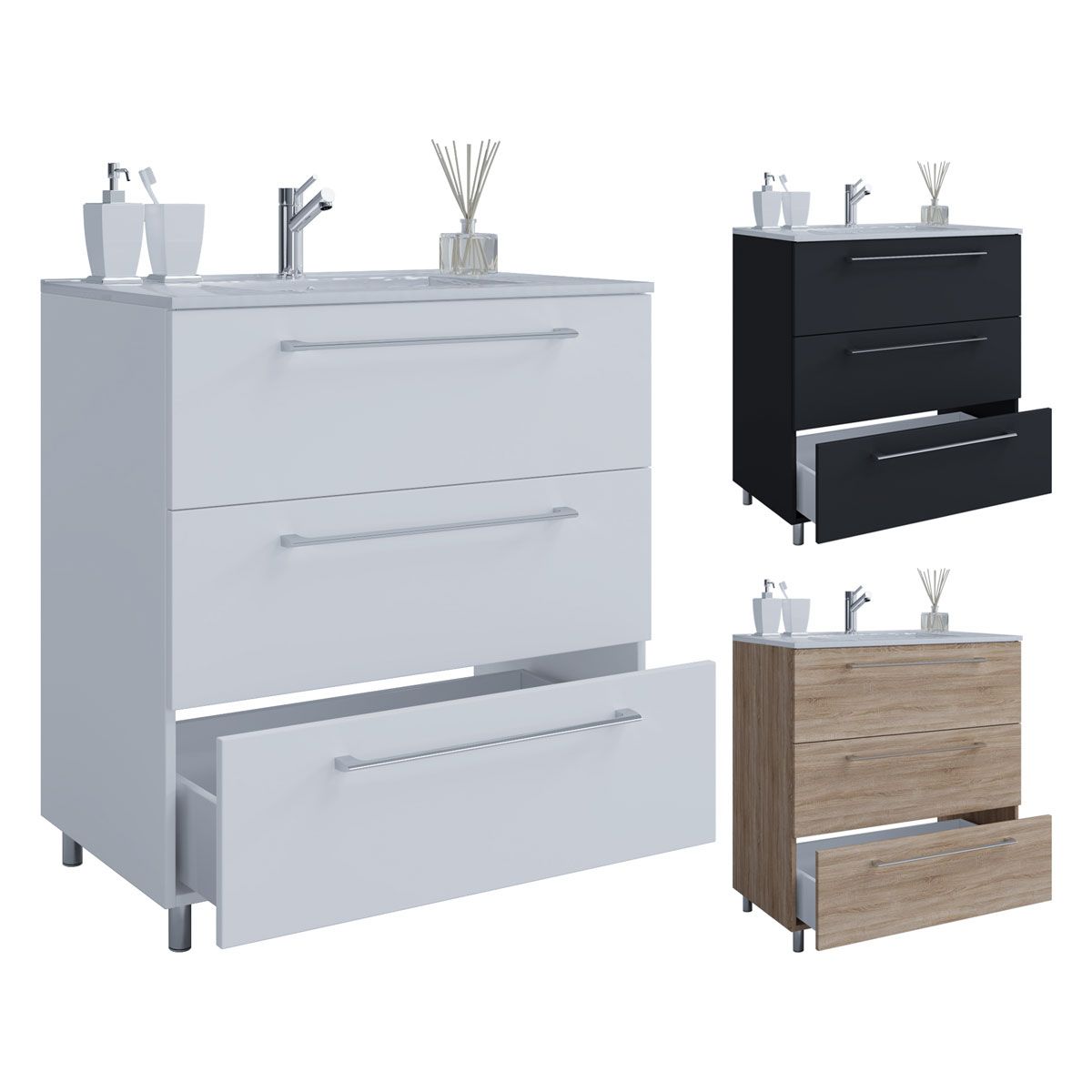 Stand-Waschplatz 80 cm 2-teilig 3 Schubfächer schwarz Bild 3