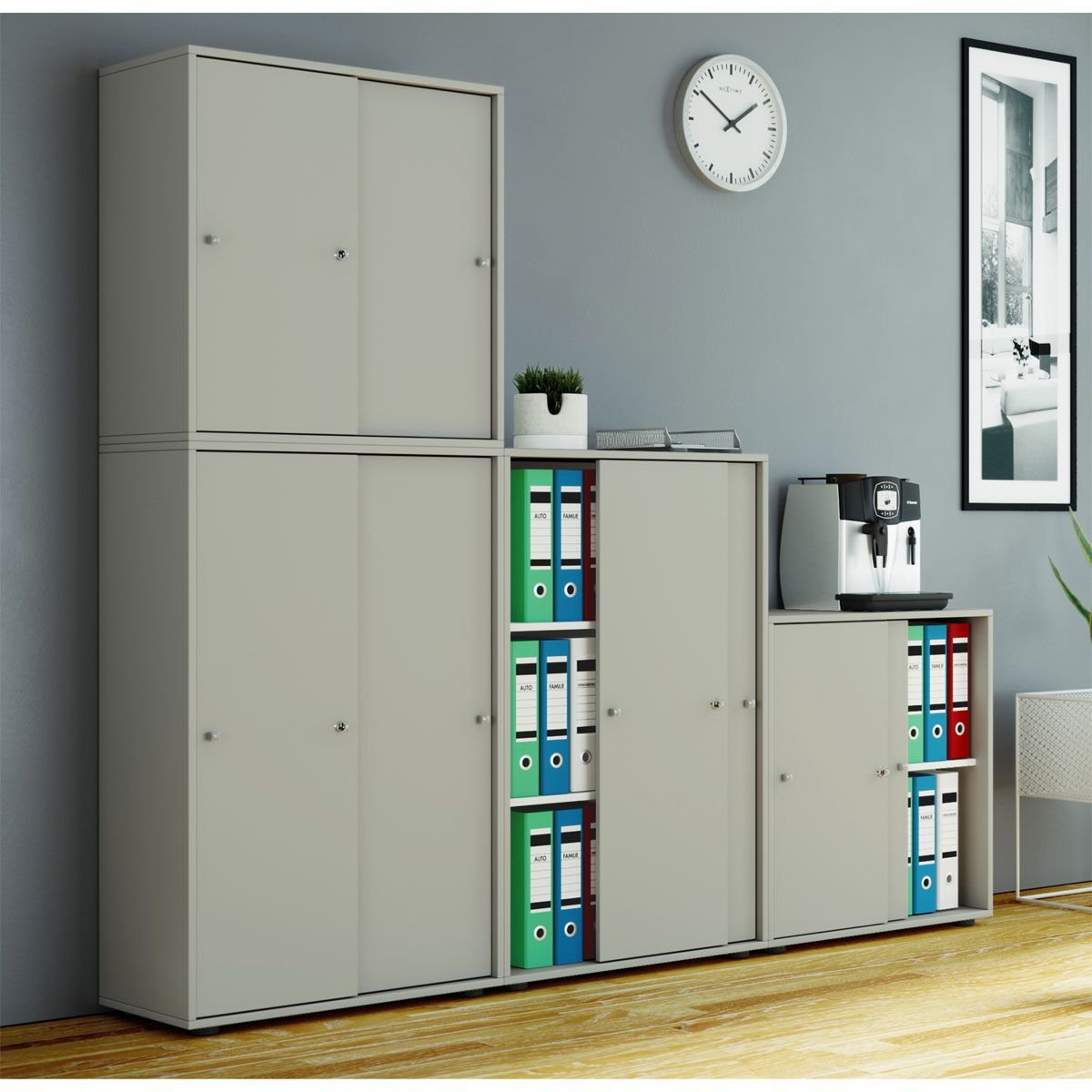 Büroschrank Lona XXL mit Schiebetüren grau Bild 4