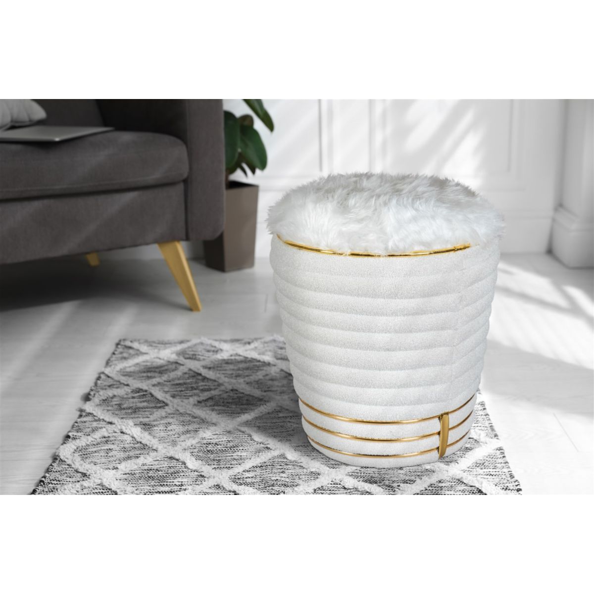 Kayoom Hocker Doric 335 Weiß / Gold Bild 3