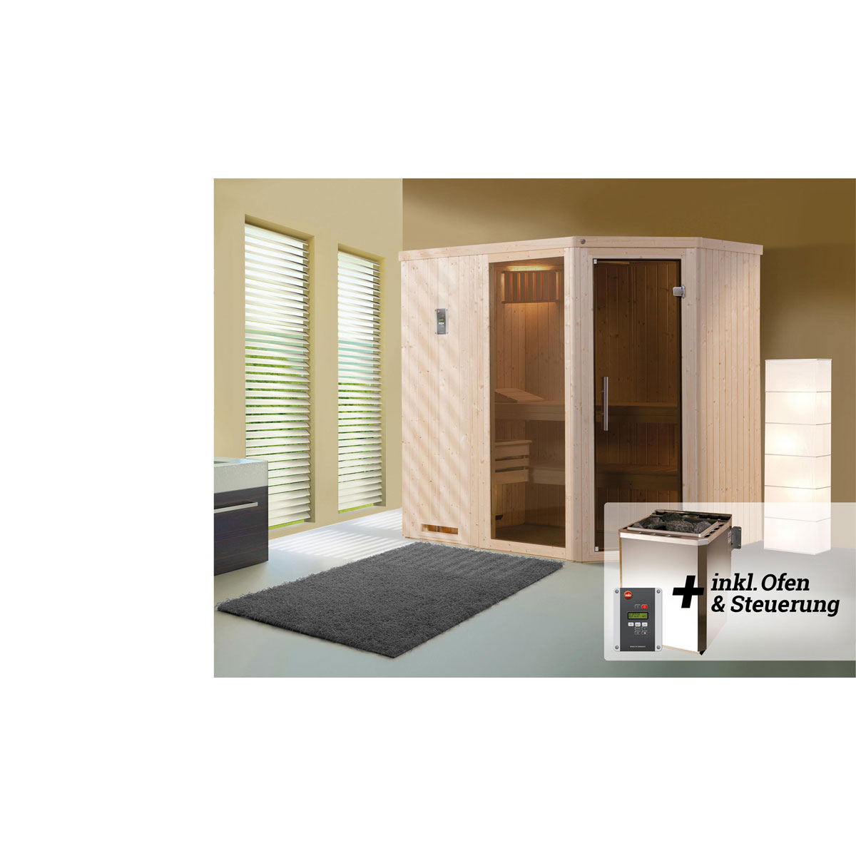 Weka  Elementsauna Varberg Eck Größe 1 Sparset 7,5 kW Bio S Glastuer Bild 2