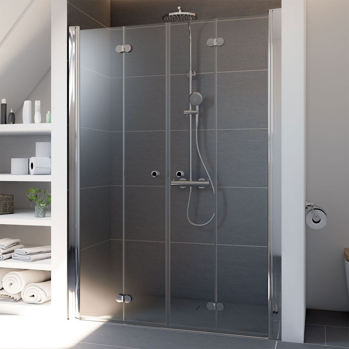 Breuer  Drehfalttür Elana Komfort 4-teilig für Nische alu chromeffekt Klarglas 1600 mm Bild 1