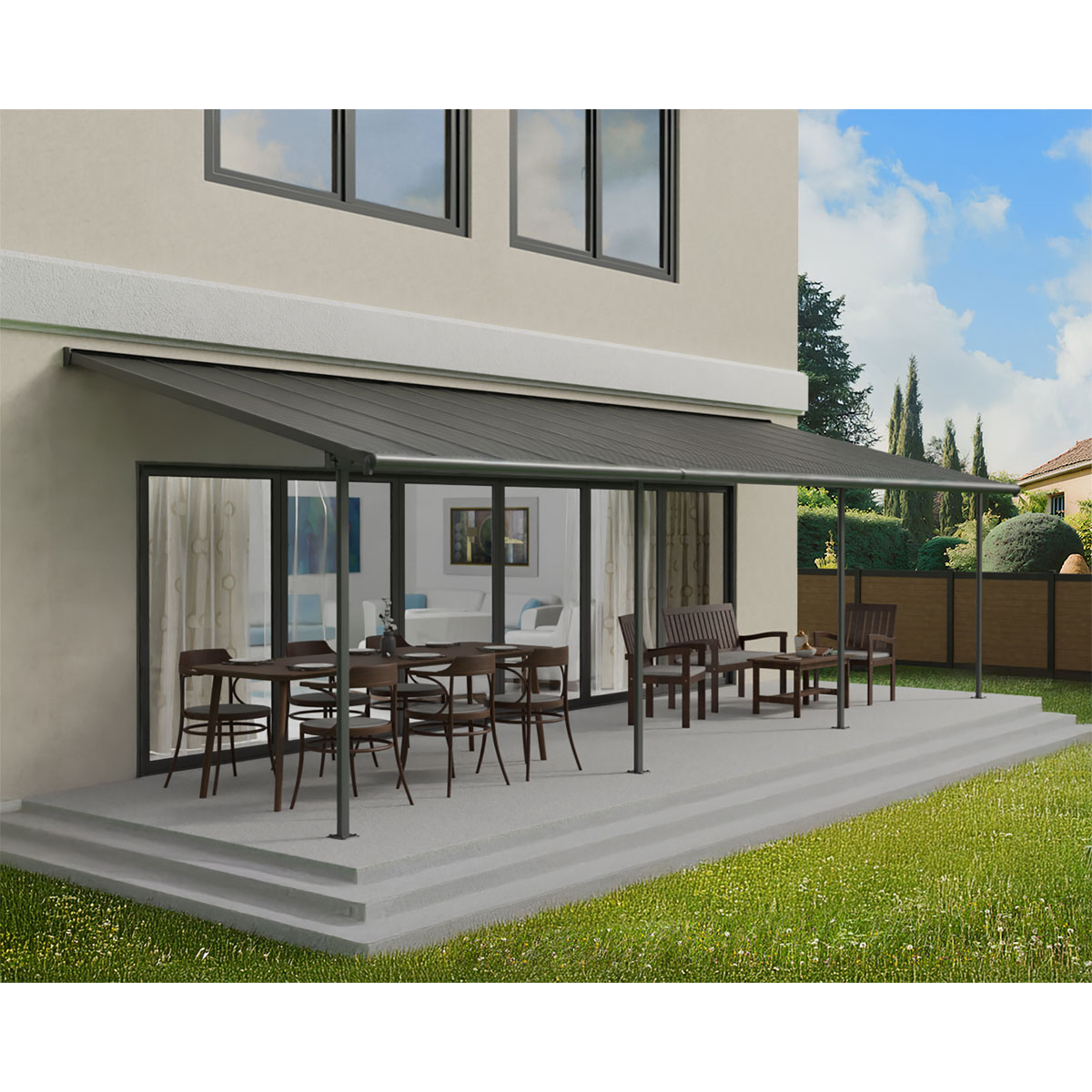 Palram Canopia Capri Alu Terrassenüberdachung Polycarbonat 3x9,2 m grau