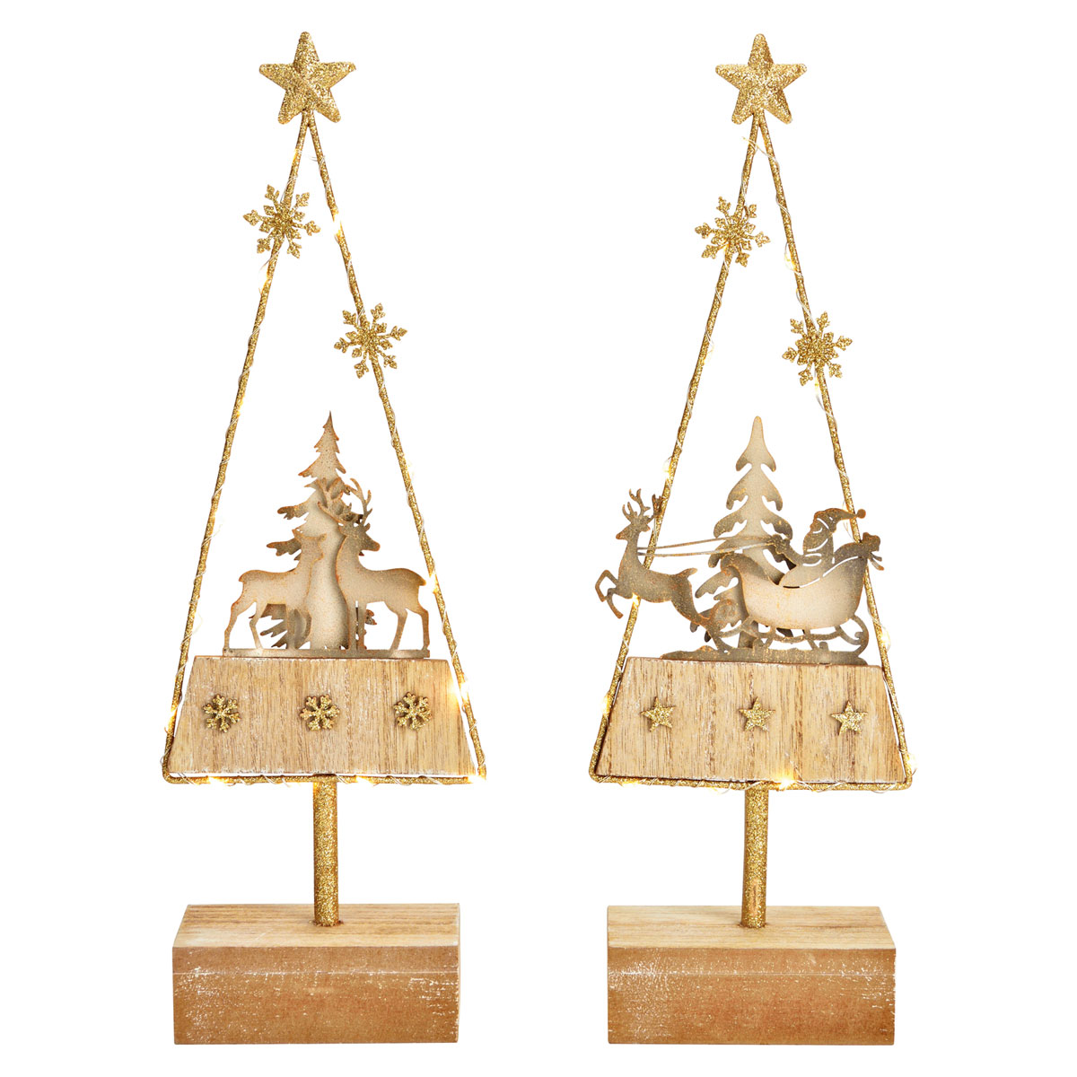 Aufsteller Winterlandschaft mit LED aus Holz natur gold 2 f. 12 x 34 x 6 cm