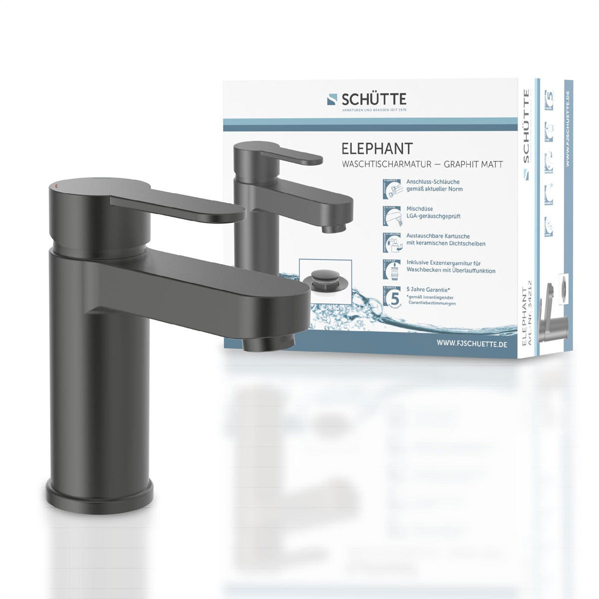 Schütte Waschtischarmatur Elephant graphit-matt inkl Push-Open-Ventil Bild 4