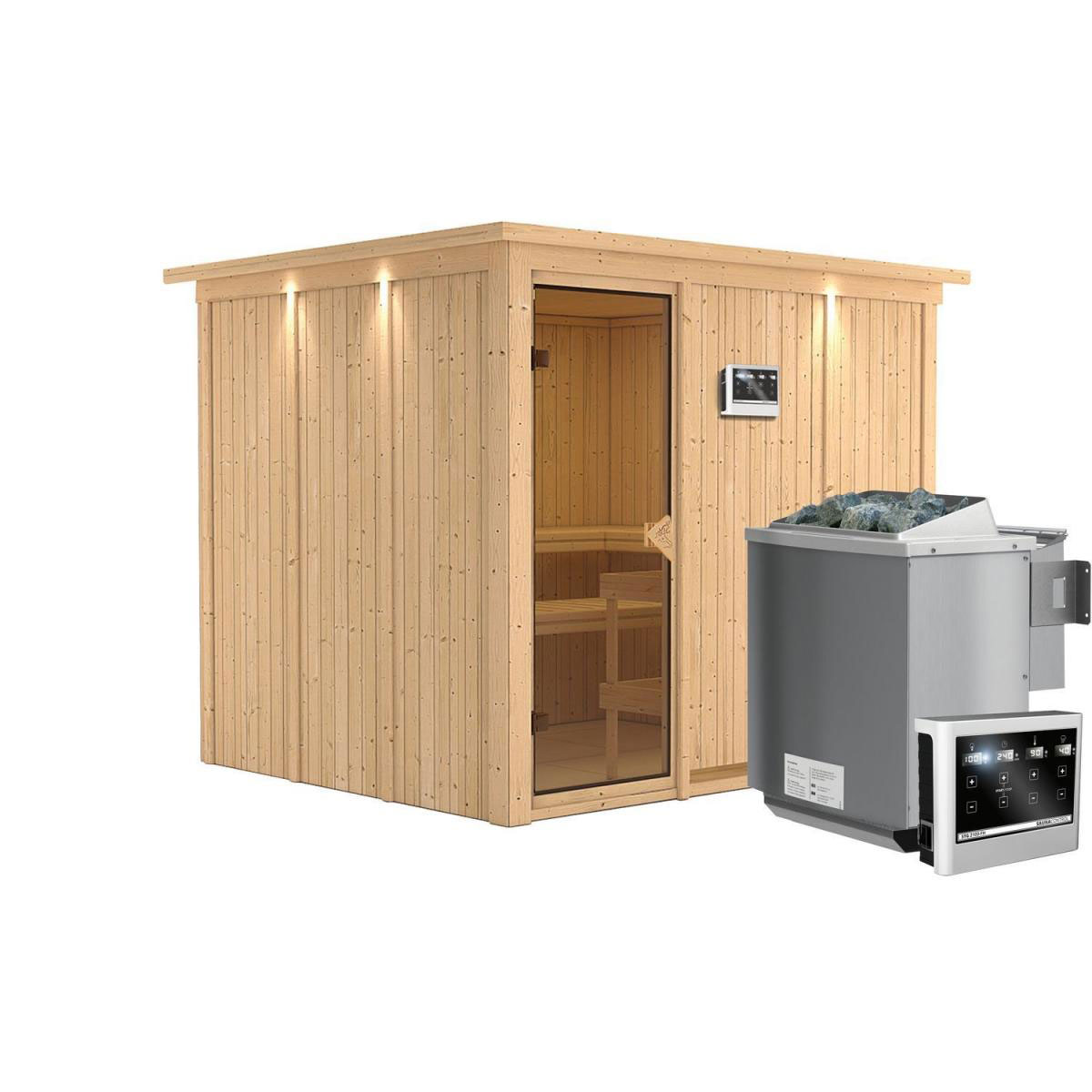 Karibu Gobin Fronteinstieg 9 kW Ofen Bio externe Strg mit Kranz bronzierte Tür Bild 3