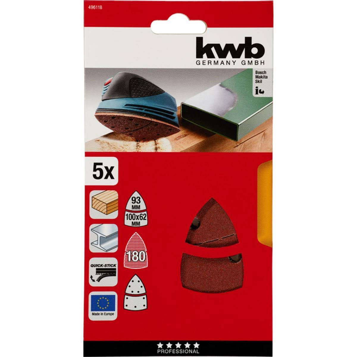 kwb  Schleifdreiecke Quick Stick Holz und Metall K180 Bild 2