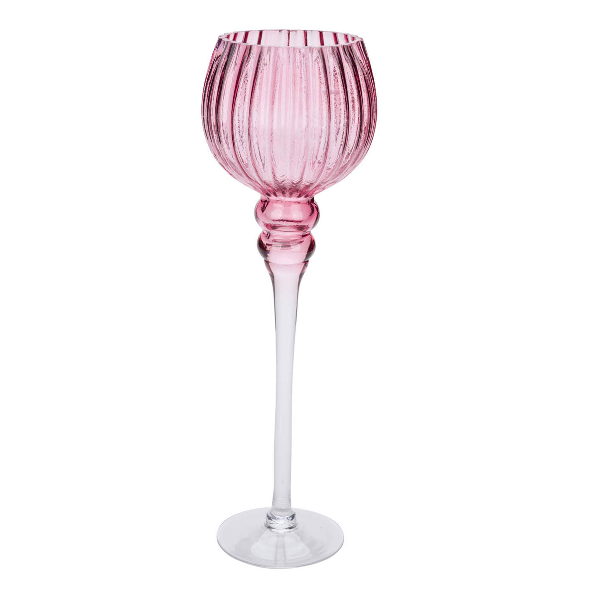 Glaskelch Durchmesser 13 x 40 cm rosa-geriffelt