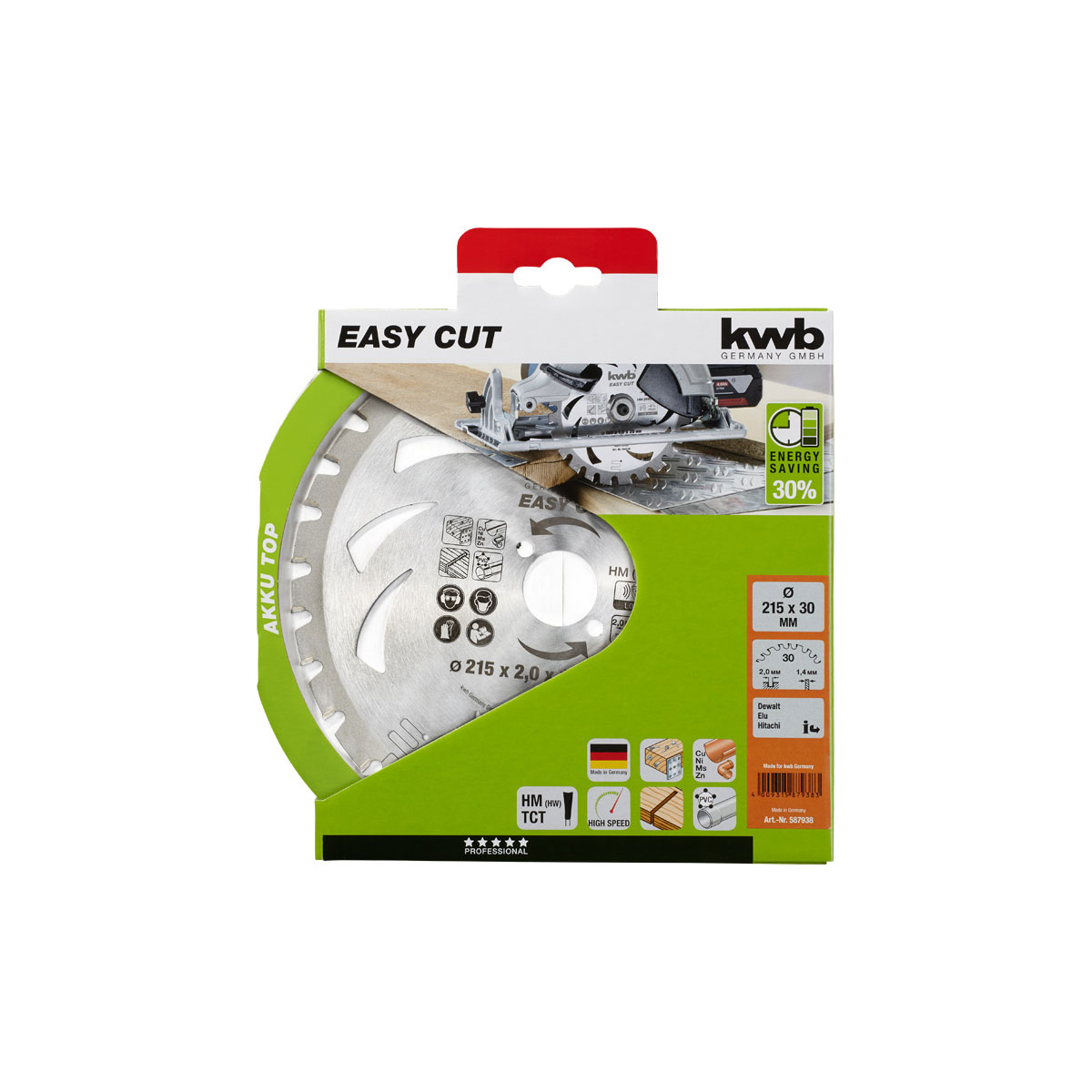 kwb  Dünnschnitt-Kreissägeblatt Easy Cut Durchmesser 215 x 30 mm Bild 2