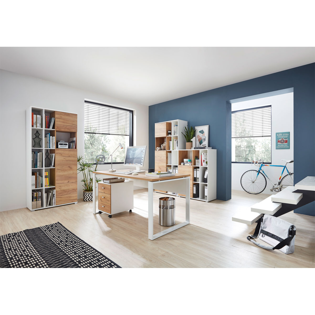 Rollcontainer Sort mit 3 Schubkästen 40 x 57 x 49 cm weiß/Navarra-Eiche-Nachbildung Bild 6