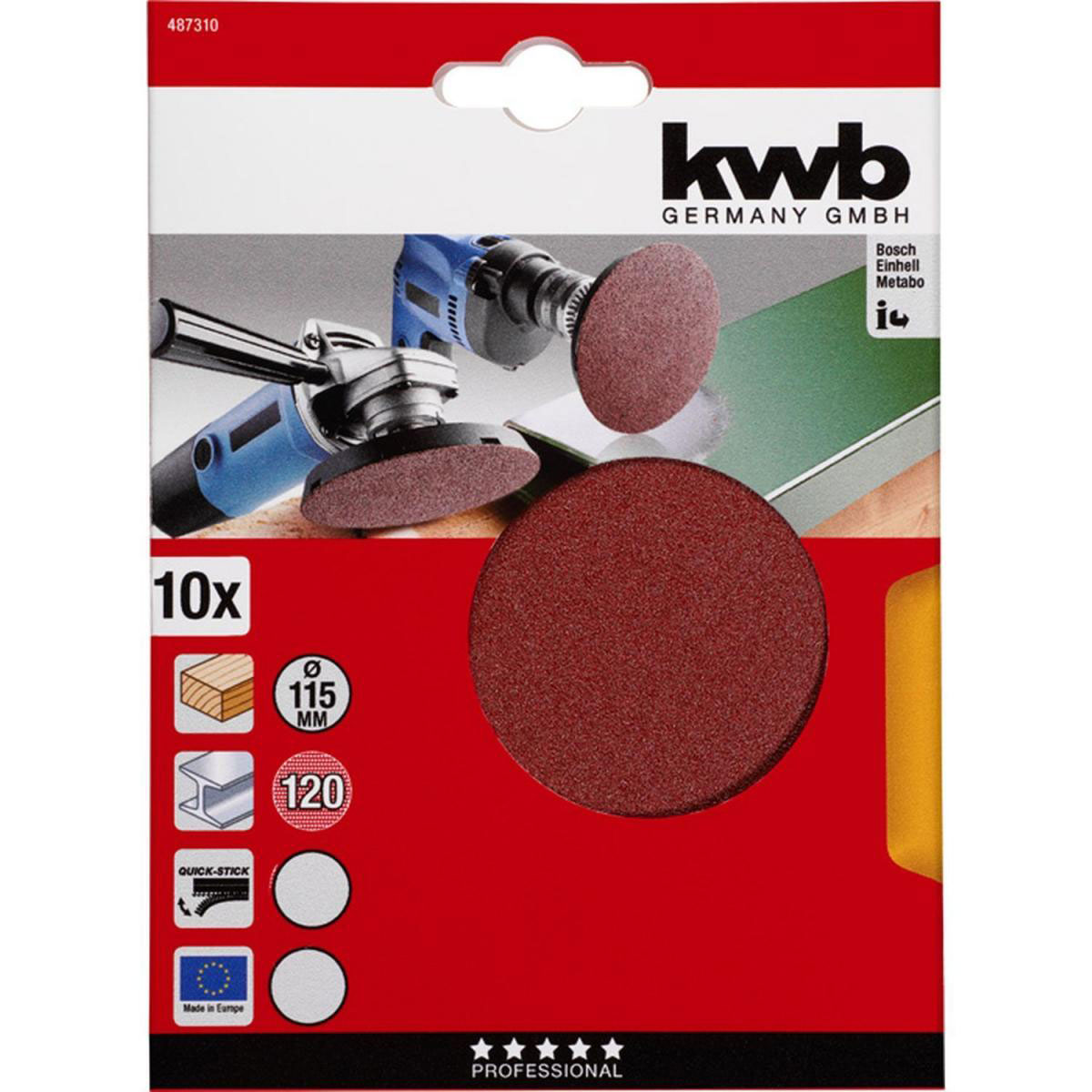 kwb  Schleifscheiben Quick-Stick Holz und Metall Durchmesser 115 mm K120 Bild 2