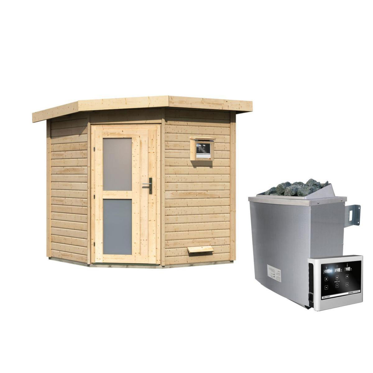 Karibu Saunahaus Pekka 38 mm 9 kW Ofen externe Strg Milchglastür Bild 1