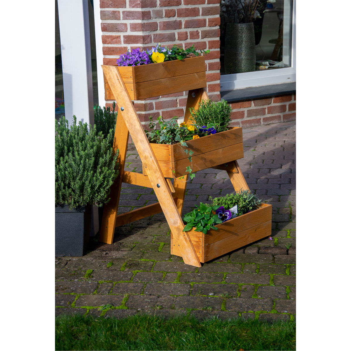 dobar Dreistufige Pflanztreppe 70 x 90 x 60 cm braun Bild 6