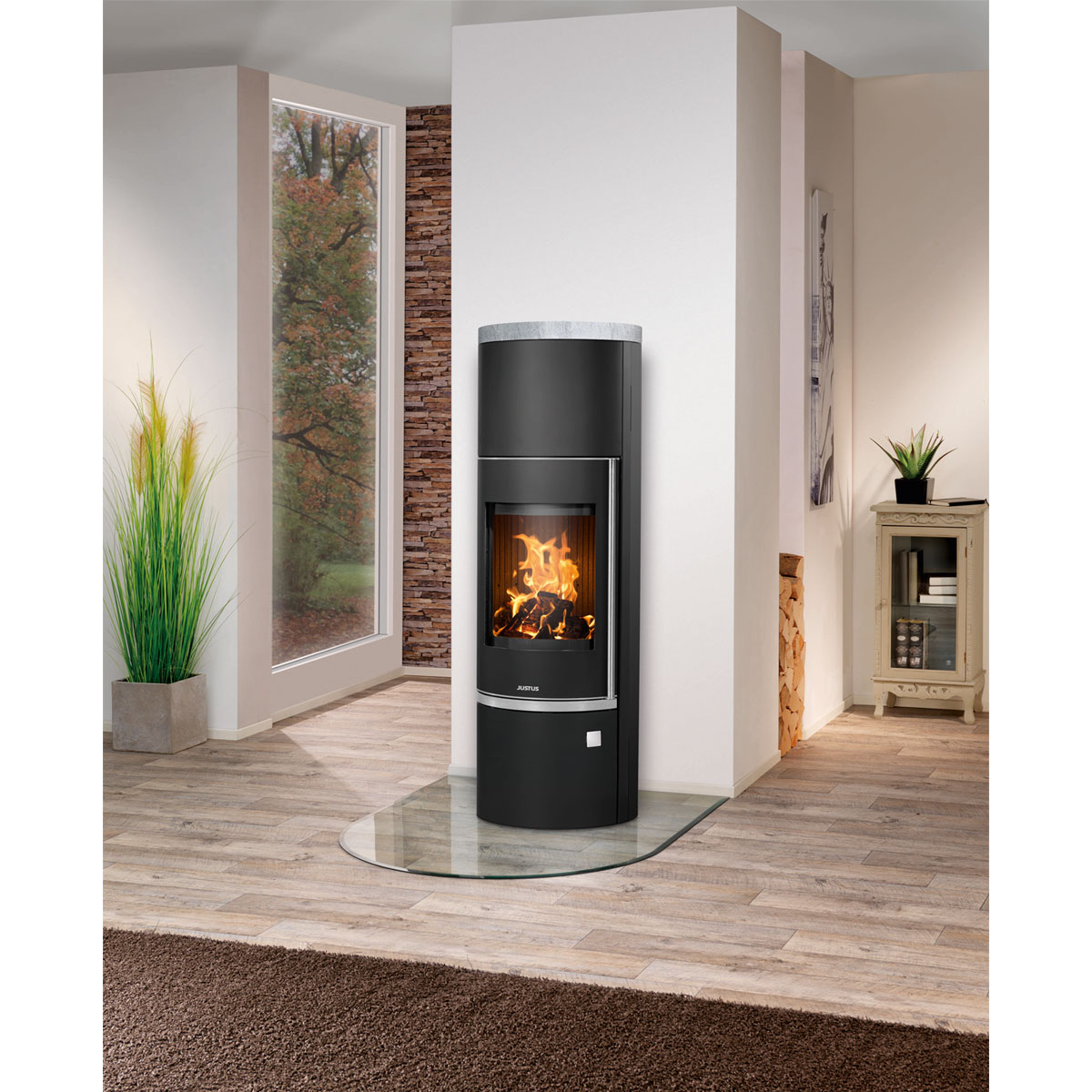 Kaminofen Faro Aqua 2.0 Stahl Schwarzmit Abdeckplatte Speckstein Bild 2