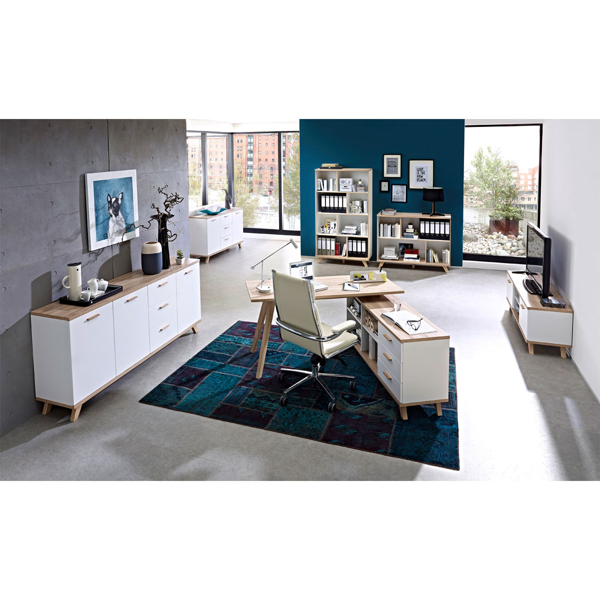 Sideboard Helsinki skandinavisches Design 196 x 85 x 40 cm weiß/Sanremo-Eiche-Nachbildung Bild 7