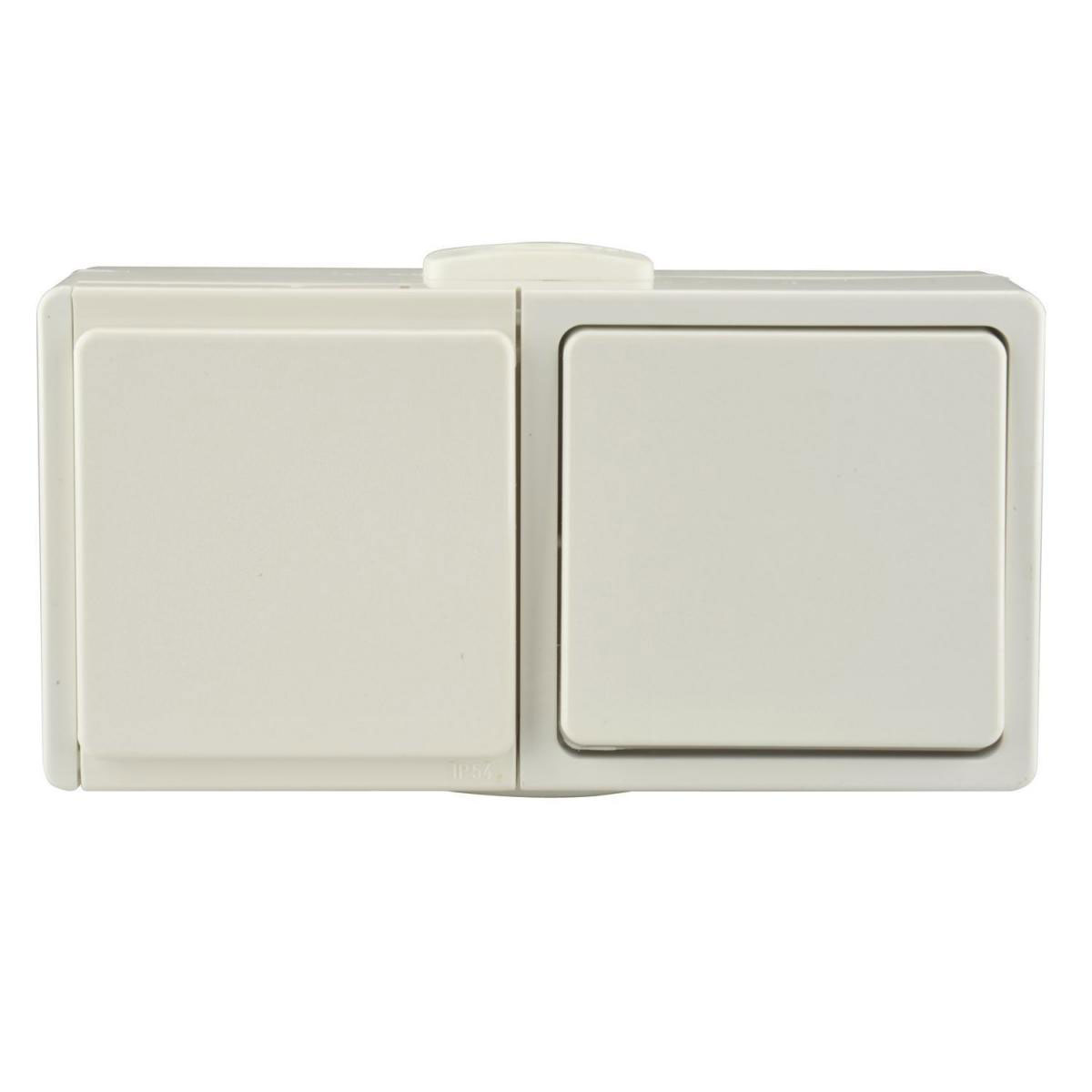 Waagerecht Feuchtraum Aufputz-Kombi Aquarius Steckdose und Aus-/Wechselschalter polarweiß