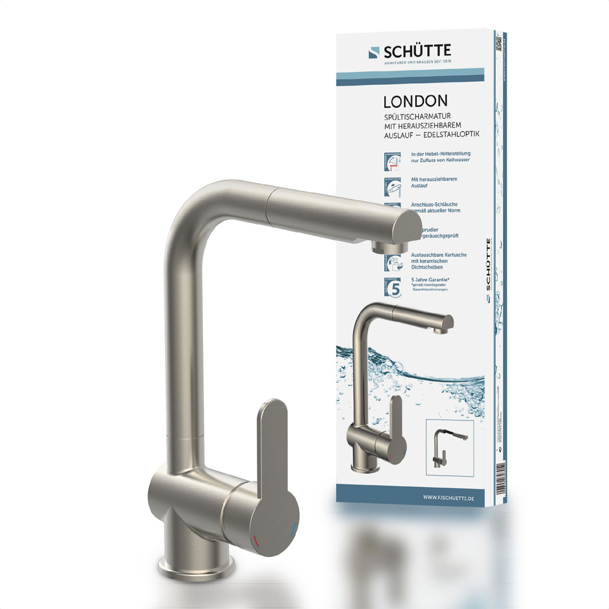 Schütte Spültischarmatur London Edelstahloptik mit herausziehbarem Auslauf Bild 6